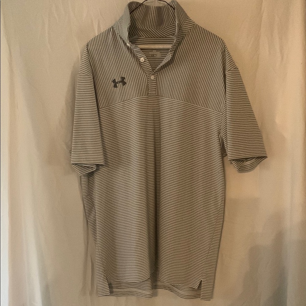 Under Armour - White and Gray Striped - Polo Shirt Classic - Loose - HeatGear